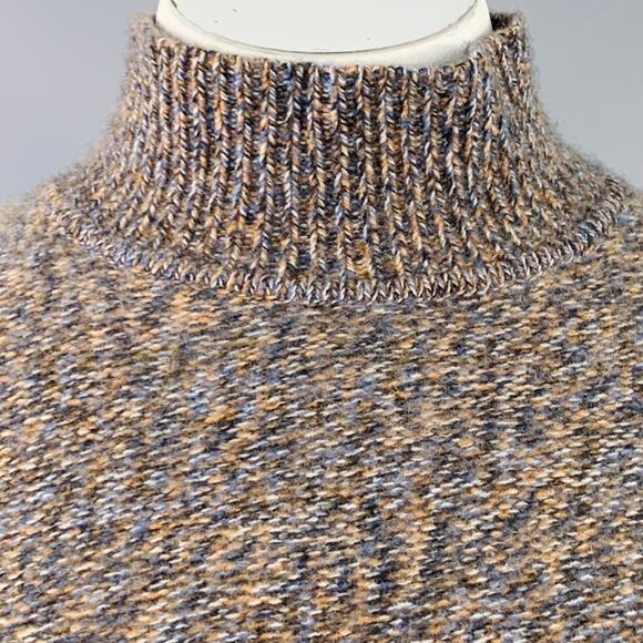 THEORY Size L Karenia Yellow Grey White Cashmere Melange High Neck Sweater - Picture 2 of 9